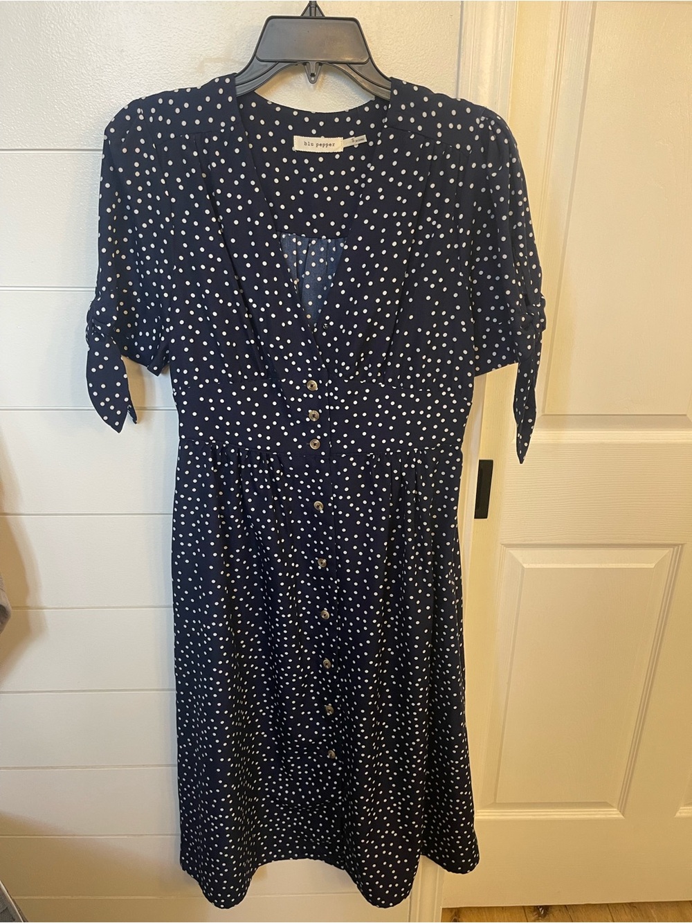 Polka Dot Button-Front Navy Dress